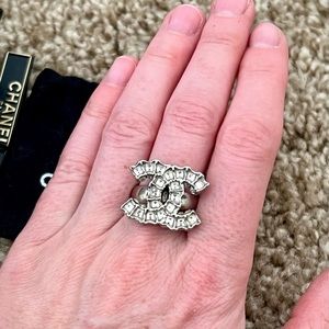 Chanel Silver Crystal Ring 5.5/6